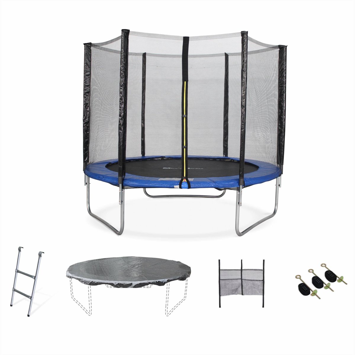 Trampoline Ø 250 cm, v veiligheidsnet, ladder, dekzeil, verankeringskit en opbergnet